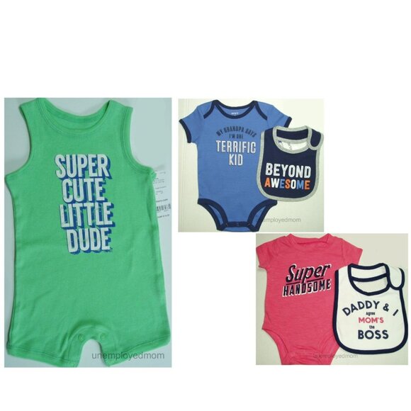 Carter's Other - Summer Outfit Bodysuit Bib Romper Dude Grandpa Handsome Awesome Baby Boys